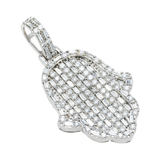 14K White Gold Protective Hamsa Hand Pendant | 6.00 Carat Emerald-Cut & Round-Cut Diamond