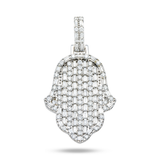 14K White Gold Protective Hamsa Hand Pendant | 6.00 Carat Emerald-Cut & Round-Cut Diamond