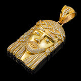 14K Yellow Gold Large Solid Jesus Head Pendant | 15.10 Carat Round-Cut Diamond
