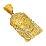 Left side view of Yellow Gold Jesus Head Natural diamond Pendant on a white background 