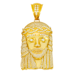 front view of Yellow Gold Jesus Head Natural diamond Pendant on a white background 