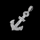 14K White Gold ANCHOR Pendant | 3.00 Carat Baguette-Cut & Round-Cut Diamond