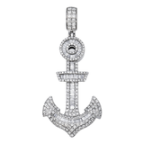 14K White Gold ANCHOR Pendant | 3.00 Carat Baguette-Cut & Round-Cut Diamond
