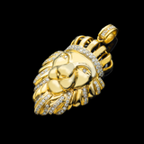 10K Yellow Gold Lion Head With Crown Pendant | 2.00 Carat Round-Cut Diamond