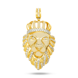 10K Yellow Gold Lion Head With Crown Pendant | 2.00 Carat Round-Cut Diamond