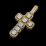 14K Yellow Gold Square Custer Cross Pendant | 4.57 Carat Baguette-Cut & Round-Cut Diamond