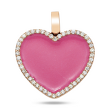 14K Rose Gold Heart Pendant with Pink Enamel & Diamond Halo | 1.00 Carat Round-Cut Diamond