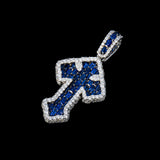 14K White Gold Blue Sapphire Cross Pendant | 5.00 Carat Emerald-Cut & Round-Cut Diamond