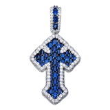 14K White Gold Blue Sapphire Cross Pendant | 5.00 Carat Emerald-Cut & Round-Cut Diamond