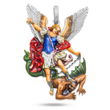 14K White Gold St. Michael’s Divine Triumph Enamel Pendant | 6.00 Carat Round-Cut Diamond
