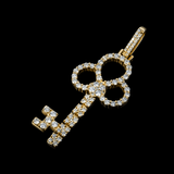 14K Yellow Gold Clover Key Pendant | 2.50 Carat Round-Cut Diamond