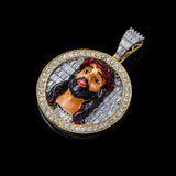 14K Yellow Gold Jesus Face Enamel Pendant | 2.69 Carat Emerald, Baguette & Round-Cut Diamond