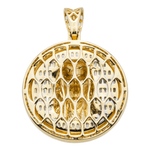 Back shot of 14K Yellow Gold Jesus Pendant – Enamel Face with 2.69 Carats of Emerald, Baguette & Round-Cut Diamonds 
