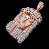 14K Rose Gold Large Solid Jesus Head Pendant | 18.00 Carat Round-Cut Diamond