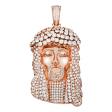 14K Rose Gold Large Solid Jesus Head Pendant | 18.00 Carat Round-Cut Diamond