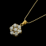 14K Yellow Gold Flower Cluster Pendant Necklace | 1.50 Carat Round-Cut Diamond