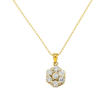 14K Yellow Gold Flower Cluster Pendant Necklace | 1.50 Carat Round-Cut Diamond