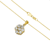 14K Yellow Gold Flower Cluster Pendant Necklace | 1.50 Carat Round-Cut Diamond