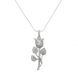 14K White Gold Large Rose Flower Pendant Necklace | 0.81 ctw. Round-Cut Diamond