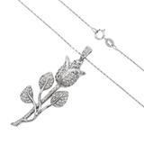 14K White Gold Large Rose Flower Pendant Necklace | 0.81 ctw. Round-Cut Diamond