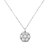 14K White Gold Flower Cluster Pendant Necklace | 1.50 ctw. Round-Cut Diamond