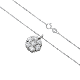 14K White Gold Flower Cluster Pendant Necklace | 1.50 ctw. Round-Cut Diamond