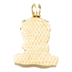 Back side view of Jesus Head Pendant a figure with gold and diamond details on a White background