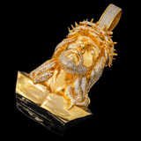 14K Yellow Gold Large Solid Jesus Head Pendant | 14.00 Carat Round-Cut Diamond