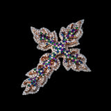 14K Two-Tone Gold Flower Cross Pendant | 2.76 Carat Round-Cut Diamond & Multicolor Gems