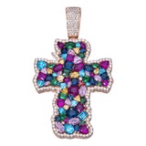 14k Rose Gold Fancy Cross Pendant | 12.00 Carat Diamond Multicolor & Multi-shape Gems