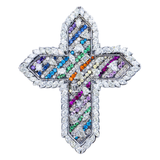 14k White Gold Cross Pendant | 6.69 Carat Multi-shaped Diamond & Multicolor Gems