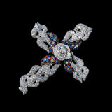 14k White Gold Flower Cross Pendant | 5.38 Carat Round-Cut Diamond & Multicolor Gems