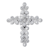 14k White Gold Flower Cross Pendant | 7.10 Carat Pear-Cut & Round-Cut Diamond