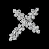 14k White Gold Flower Cross Pendant | 7.10 Carat Pear-Cut & Round-Cut Diamond