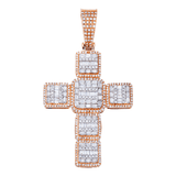 14k Rose Gold Square Shape Latin Cross Pendant | 2.50 Carat Baguette-Cut & Round-Cut Diamond