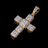 14k Rose Gold Square Shape Latin Cross Pendant | 2.50 Carat Baguette-Cut & Round-Cut Diamond