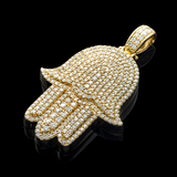 14K Yellow Gold Protective Hamsa Hand Pendant | 8.00 Carat Round-Cut Diamond