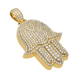 14K Yellow Gold Protective Hamsa Hand Pendant | 8.00 Carat Round-Cut Diamond