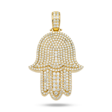 14K Yellow Gold Protective Hamsa Hand Pendant | 8.00 Carat Round-Cut Diamond