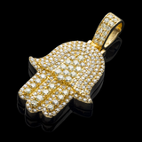 14K Yellow Gold Protective Hamsa Hand Pendant | 6.50 Carat Round-Cut Diamond