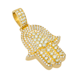 14K Yellow Gold Protective Hamsa Hand Pendant | 6.50 Carat Round-Cut Diamond