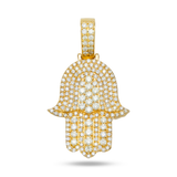 14K Yellow Gold Protective Hamsa Hand Pendant | 6.50 Carat Round-Cut Diamond