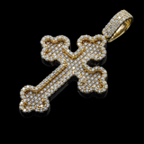 14K Yellow Gold Orthodox Cross Pendant | 1.75 Carat Round-Cut Diamond