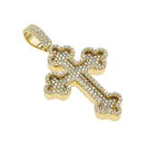 14K Yellow Gold Orthodox Cross Pendant | 1.75 Carat Round-Cut Diamond
