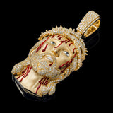 14K Yellow Gold Bleeding Jesus Head Pendant | 9.35 Carat Round-Cut Diamond