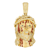 14K Yellow Gold Bleeding Jesus Head Pendant | 9.35 Carat Round-Cut Diamond