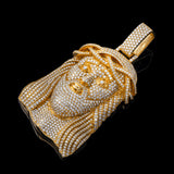 14K Yellow Gold Ice-out Jesus Head Pendant | 8.30 Carat Round-Cut Diamond