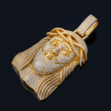 14K Yellow Gold Ice-out Jesus Head Pendant | 8.30 Carat Round-Cut Diamond