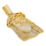 14K Yellow Gold Ice-out Jesus Head Pendant | 8.30 Carat Round-Cut Diamond