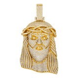 14K Yellow Gold Ice-out Jesus Head Pendant | 8.30 Carat Round-Cut Diamond